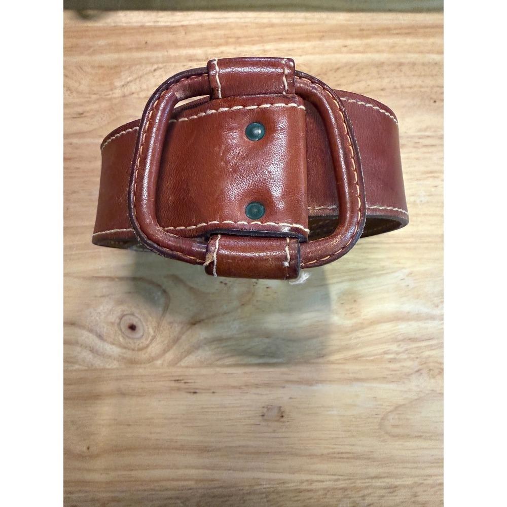 Vintage Brown Full Grain Leather Wide Belt Leather Wrapped Buckle Boho 70s Style